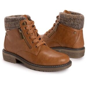 MUK LUKS Womens Garland Georgia Boots Brown Lace Up Boots with Knit Cuff size 9W